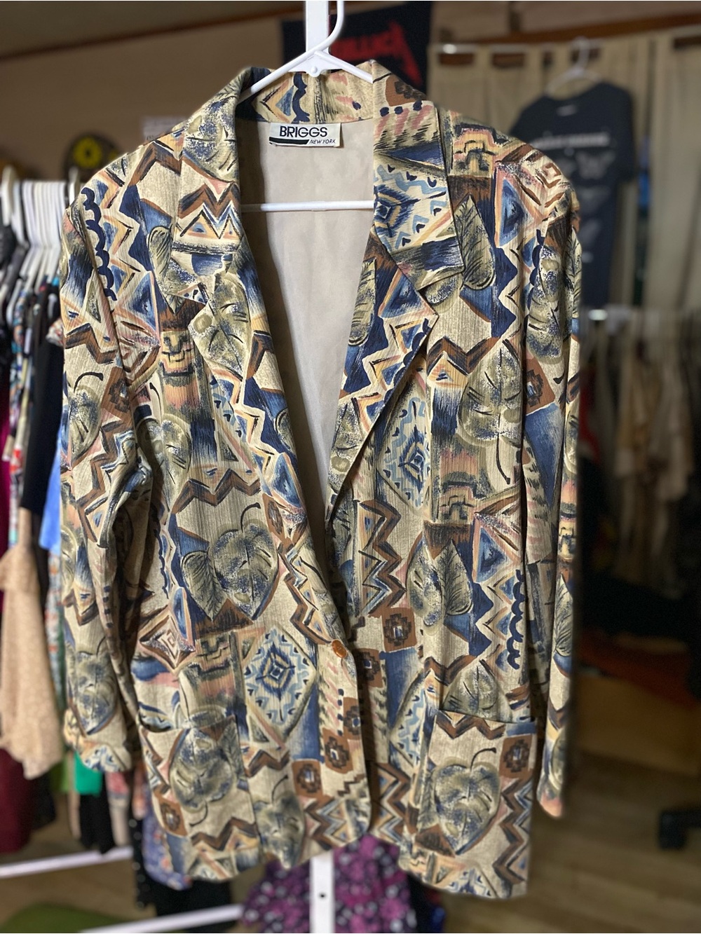Vintage Briggs New York Beige, Brown & Blue Patterned Womens Blazer